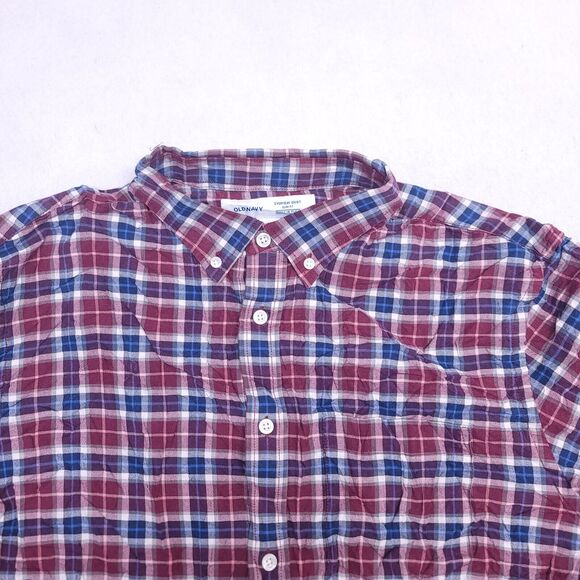 Old Navy Tartan Flannel Casual Button Up Shirt Mens Size Large L Red Blue - Picture 1 of 10